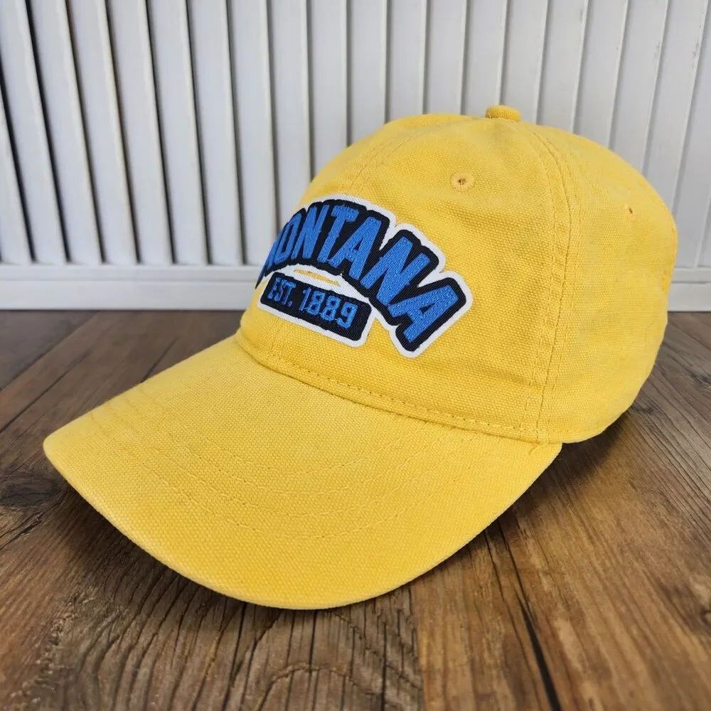 Ahead Montana Est 1889 Dad Hat Yellow Blue Strapback Adjustable Canvas State Cap